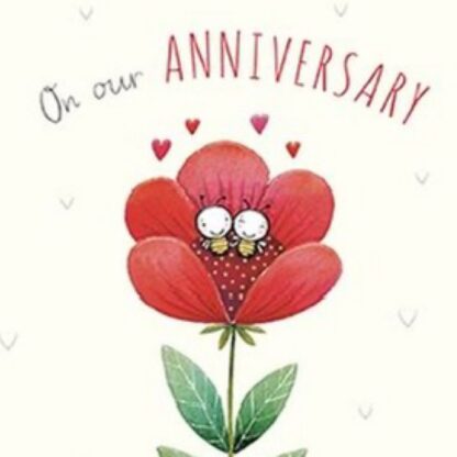 On our Anniversary card flower bees embossed card